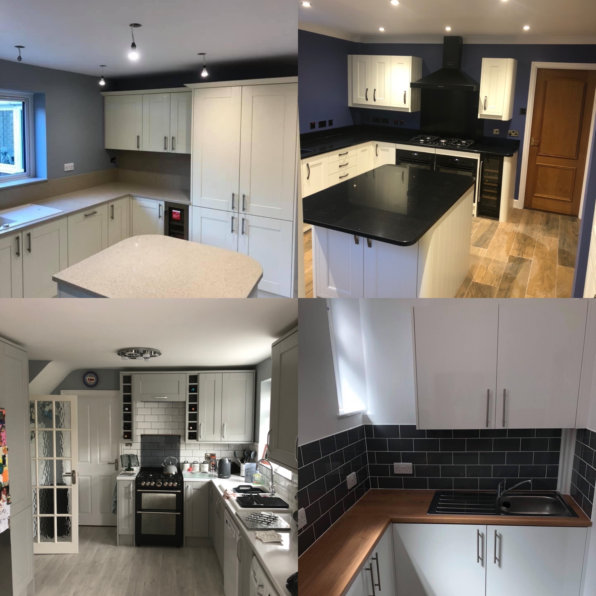 Four views of a finished kitchen